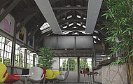 ZFP Urban, RHC, CP, Ceiling Panel, Zehnder, Ambience, Picture, 3D, Industrial Design, Barn, Cafe, Bar, Garage, White